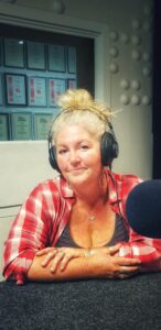 in the recording studio for radio interview, nz 2022