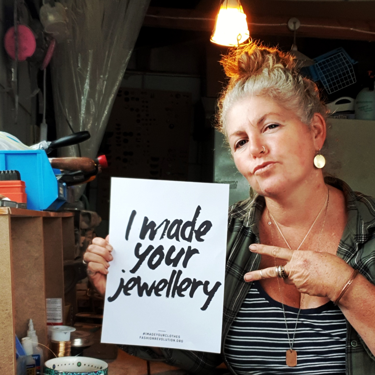 In the studio with I made your jewellery sign